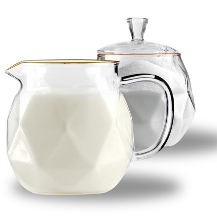 Zestaw cukierniczka 300ml i mlecznik 300ml ze złotym rantem eleganckie