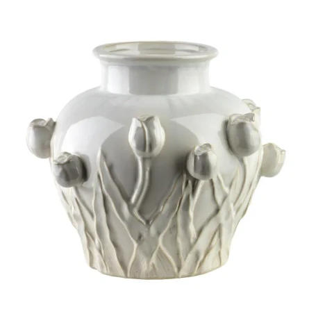 Wazon ceramiczny na kwiaty elegancki tulipany beżowy 23cm