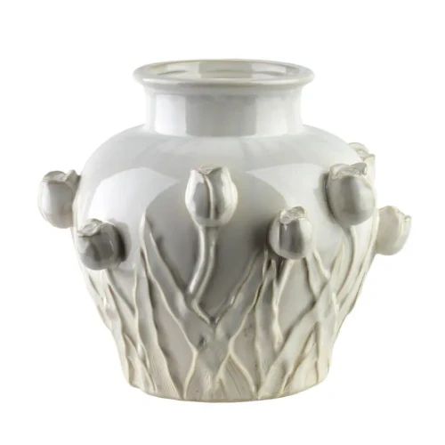 Wazon ceramiczny na kwiaty elegancki tulipany beżowy 23cm