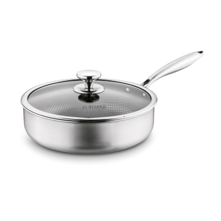 Patelnia na indukcję głęboka nierdzewna z pokrywką srebrna 28cm