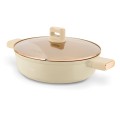 Patelnia głęboka na indukcję gaz krótkie uchwyty z pokrywką kremowa 28cm 18562