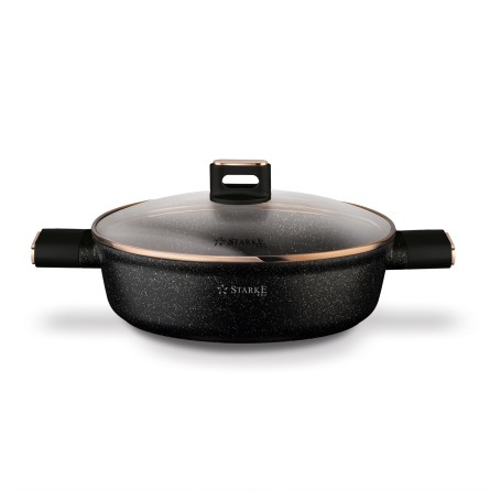 Patelnia głęboka na indukcję gaz krótkie uchwyty z pokrywką czarna 28cm