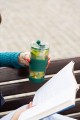 Kubek termiczny szklany ze słomką nowoczesny zielony 600ml 18636