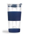 Kubek termiczny szklany ze słomką nowoczesny granatowy 600ml 18655