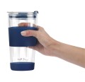 Kubek termiczny szklany ze słomką nowoczesny granatowy 600ml 18657