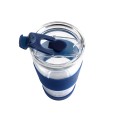 Kubek termiczny szklany ze słomką nowoczesny granatowy 600ml 18658