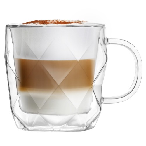 Kubek szklany z podwójną ścianką do kawy herbaty elegancki 450ml