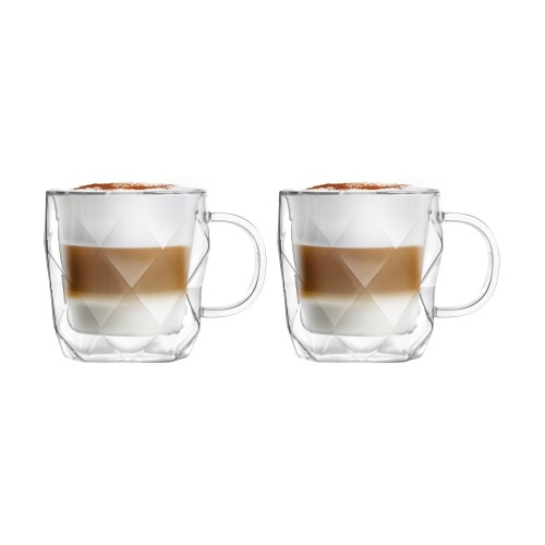 Komplet 2 filiżanek szklanych do kawy herbaty eleganckie 330ml