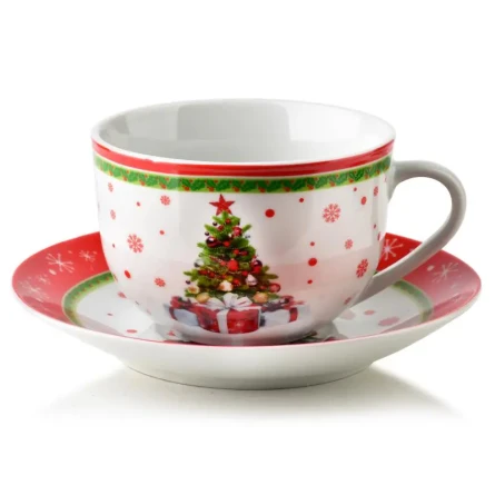 Filiżanka ze spodkiem porcelanowa świąteczna elegancka 200ml