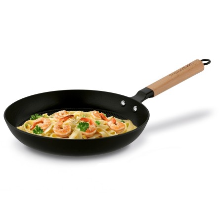 Patelnia żeliwna duża emaliowana z drewnianym uchwytem 28cm