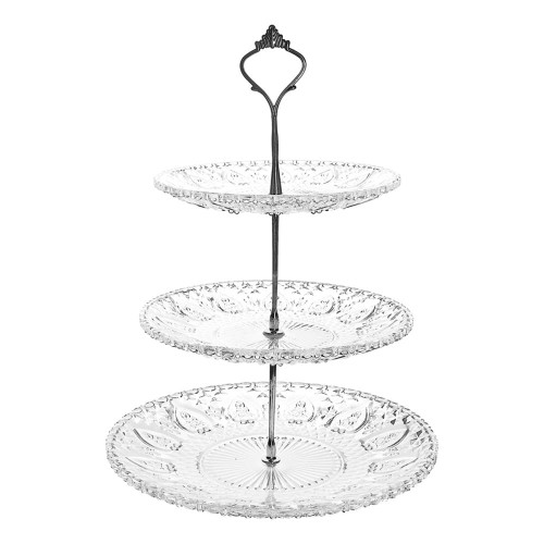 Patera szklana okrągła trzypoziomowa na ciasto i owoce