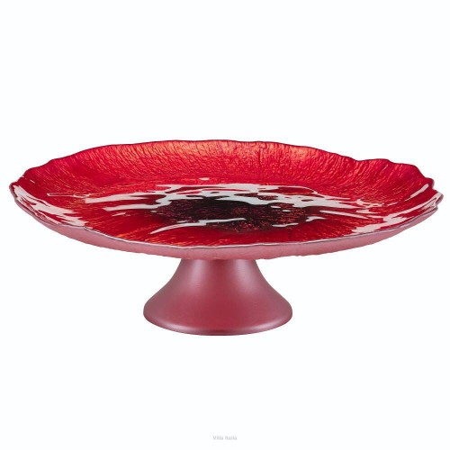Patera szklana czerwona na tort 33 cm Mak