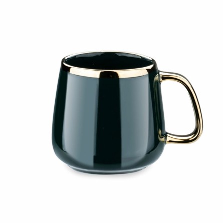 Kubek porcelanowy ze złotym uchem zielony 480 ml